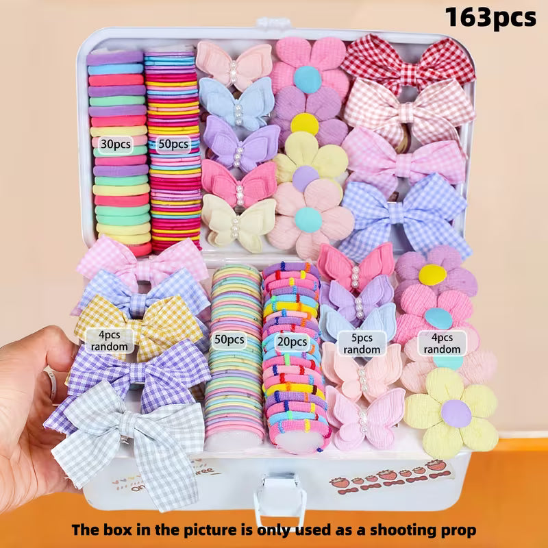 163pcs Kawaii Plaid Bow Hair Additions Set