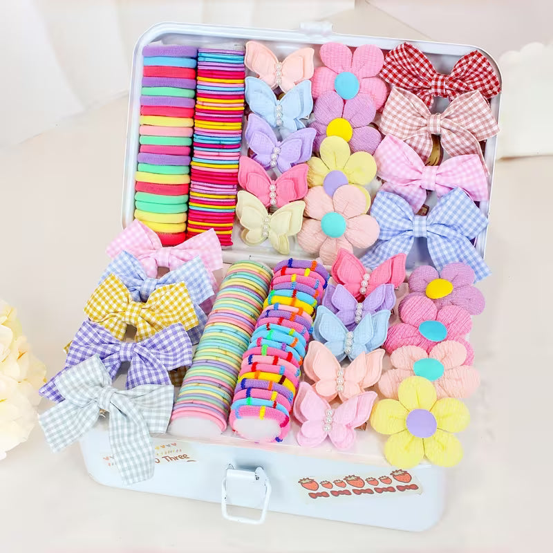 163pcs Kawaii Plaid Bow Hair Additions Set
