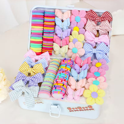 163pcs Kawaii Plaid Bow Hair Additions Set