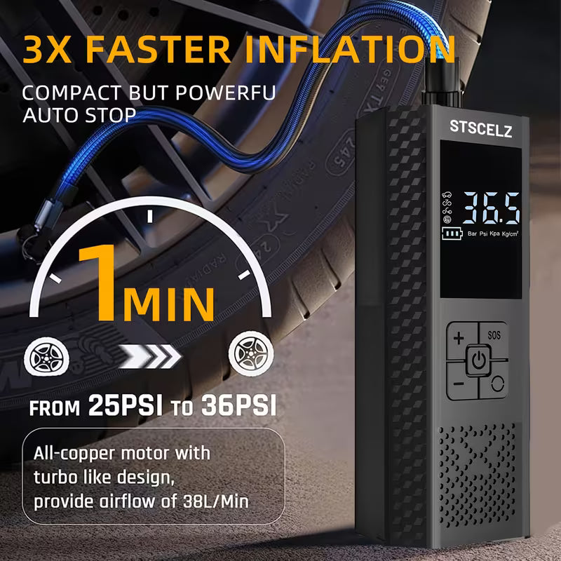 Portable Air Compressor with Tire Pressure Gauge &amp; LED Display