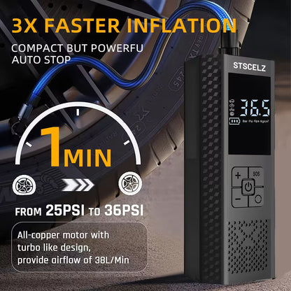Portable Air Compressor with Tire Pressure Gauge &amp; LED Display