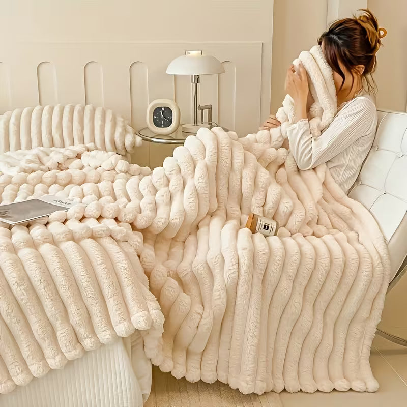 1pc Versatile Faux Rabbit Fur Blanket