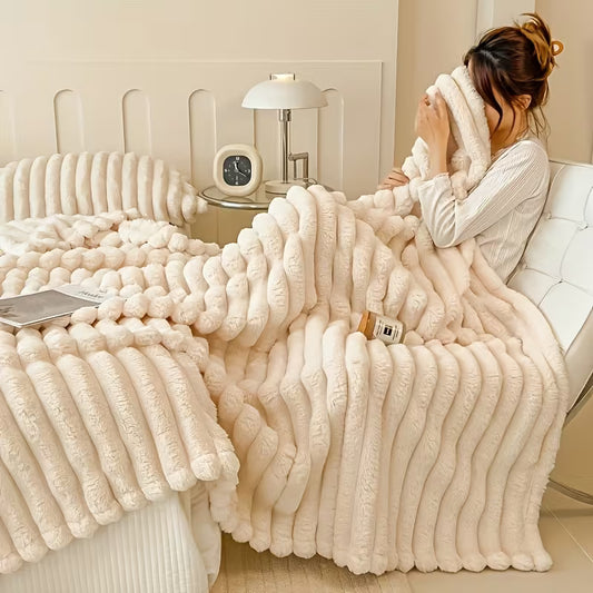 1pc Versatile Faux Rabbit Fur Blanket