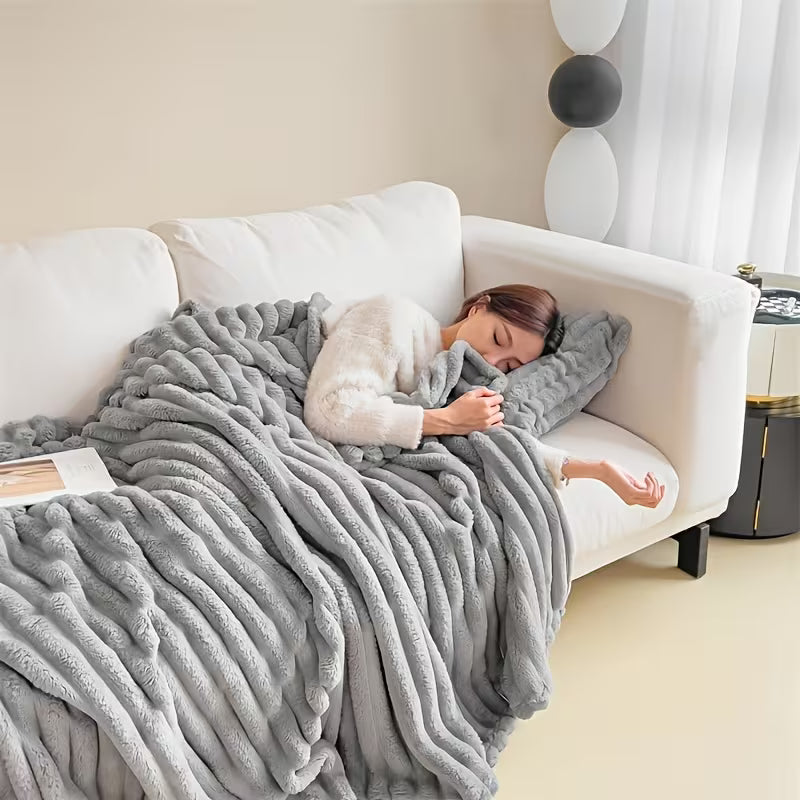 1pc Versatile Faux Rabbit Fur Blanket