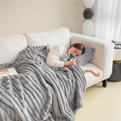 1pc Versatile Faux Rabbit Fur Blanket