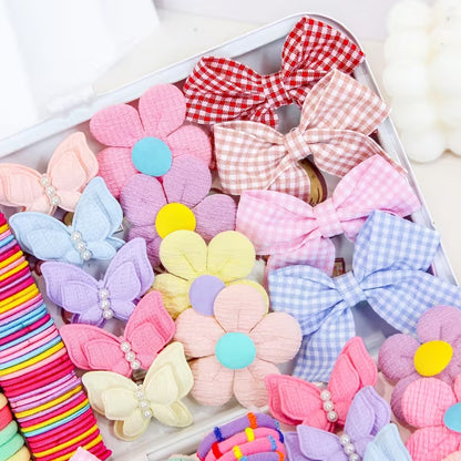 163pcs Kawaii Plaid Bow Hair Additions Set