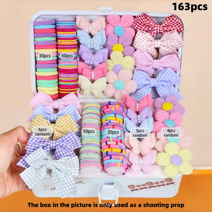 163pcs Kawaii Plaid Bow Hair Additions Set